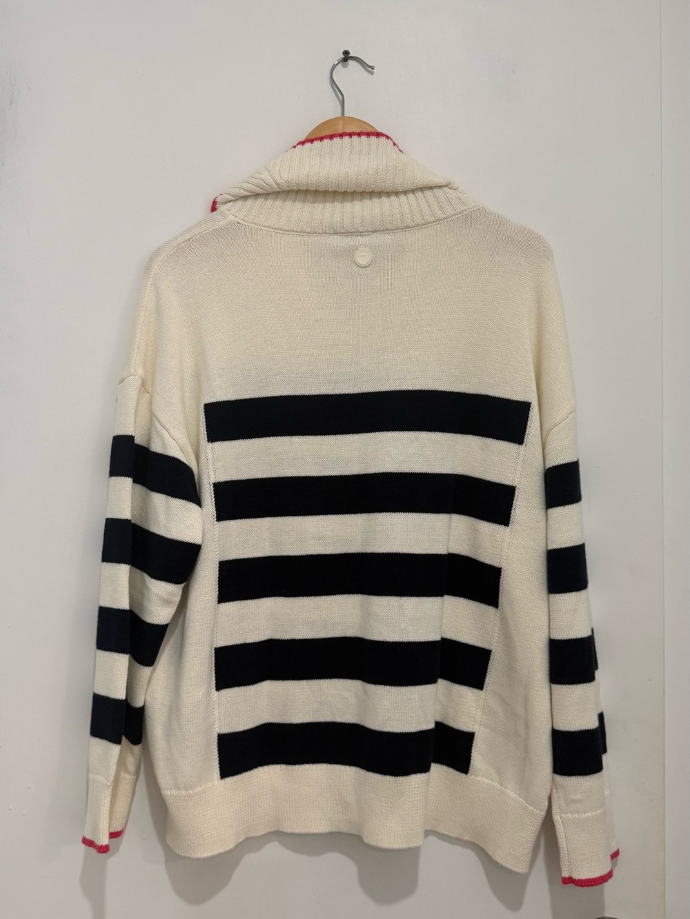 T by Talbots Cream and Navy Striped Cowl Sweater with Pink Trim NWT sz XL - Picture 5 of 10